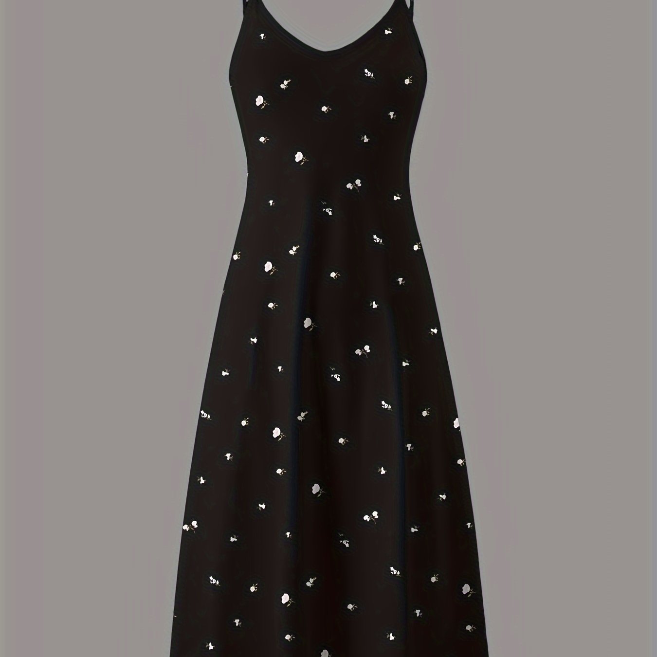 Womens Elegant Ditsy Floral Print Midi Slip Dress - Soft Micro Elasticity V Neck Backless Design, Comfortable Knit Fabric, Random Printing, Perfect for Home Wear All Seasons