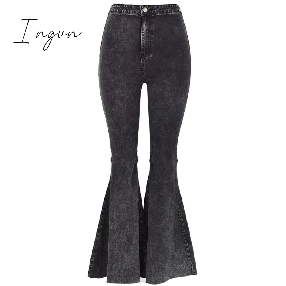Ingvn - High Quality Women retro high waist jeans spring autumn stretch wash thin wide leg pants flared denim trousers female J034