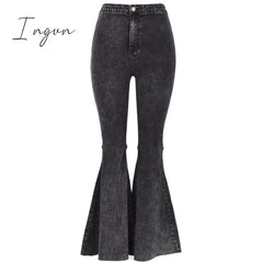Ingvn - High Quality Women retro high waist jeans spring autumn stretch wash thin wide leg pants flared denim trousers female J034