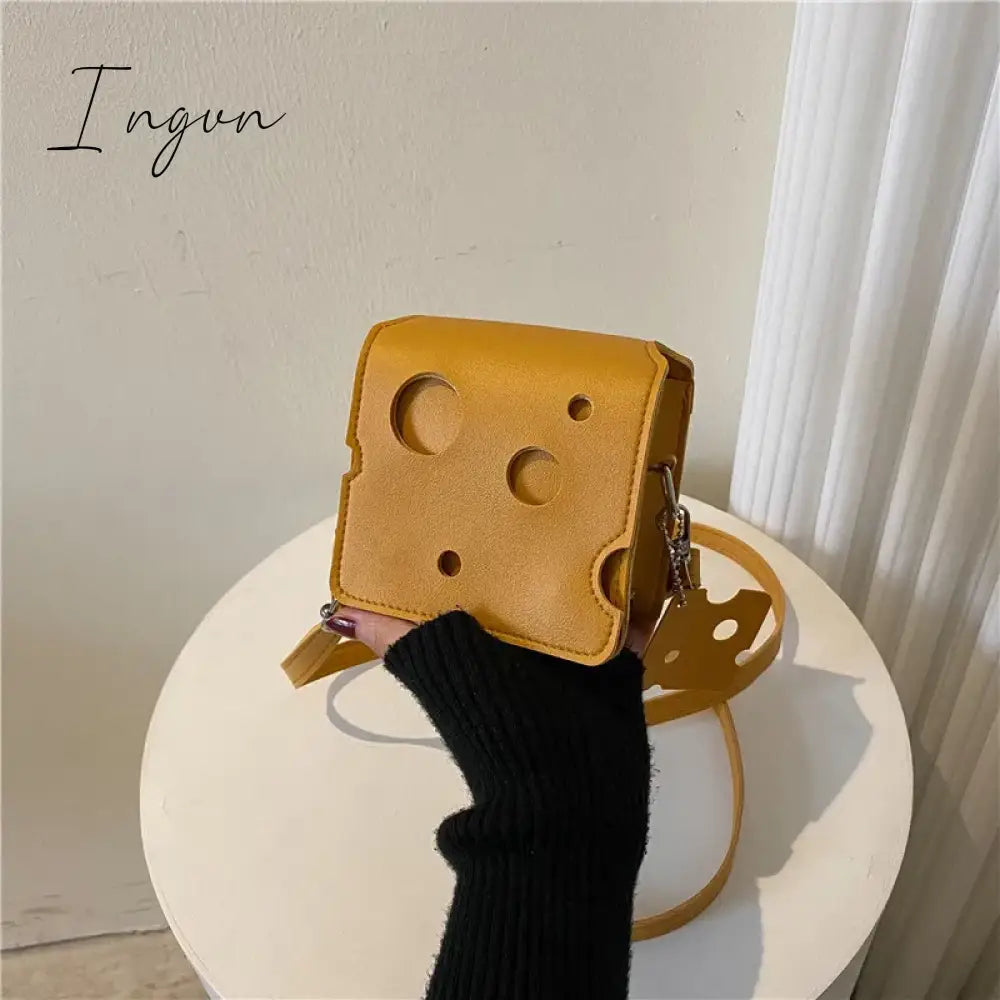 Ingvn - Women's Triangle and Square Cheese Shaped Mini PU Leather Bags Cute Earphone Lipstick Purses Handbags Crossbody Shoulder Bag
