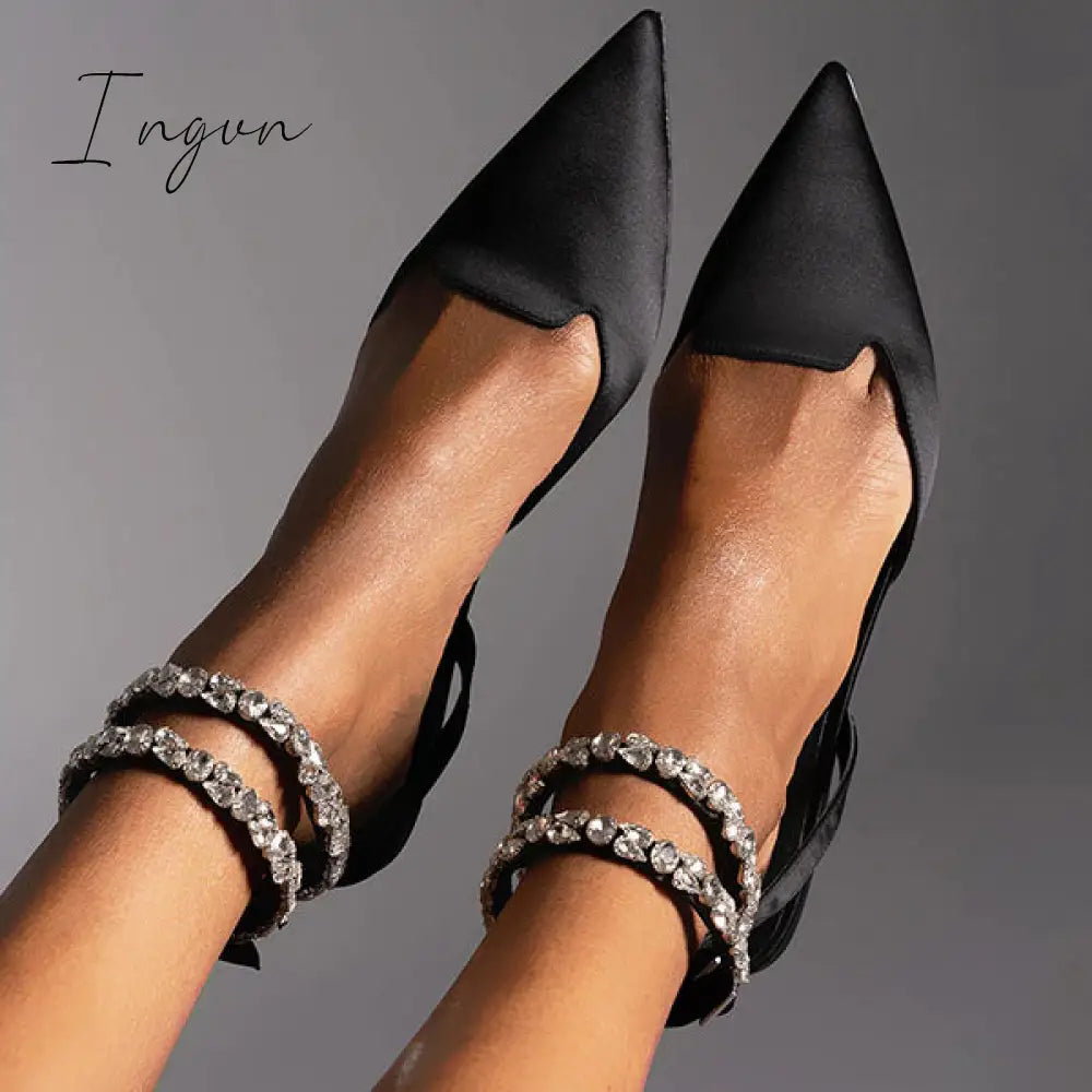 Ingvn - Patent Leather Pointed Toe Adjustable Ankle Strap Flats