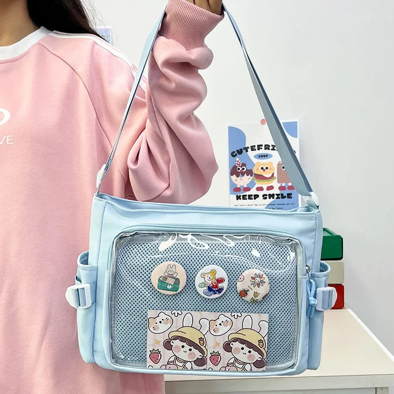 Ingvn  Candy Colour Cute Shoulder Bag Anime Expo Transparent Badge Display Messenger Bag Women Doll Itabag Crossbody Bag