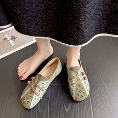 Newly Square Toe Women's Flats Designer Cutout Shoes Ladies Wide Fit Soft Leather Moccasins Female Driving Sneakers