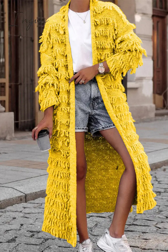 Ingvn - Sweet Solid Tassel Patchwork Cardigan Collar Outerwear