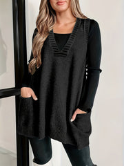 Plus Size Solid Knit Sweater Vest, Casual V Neck Sleeveless Sweater For Fall & Winter, Women's Plus Size Clothing