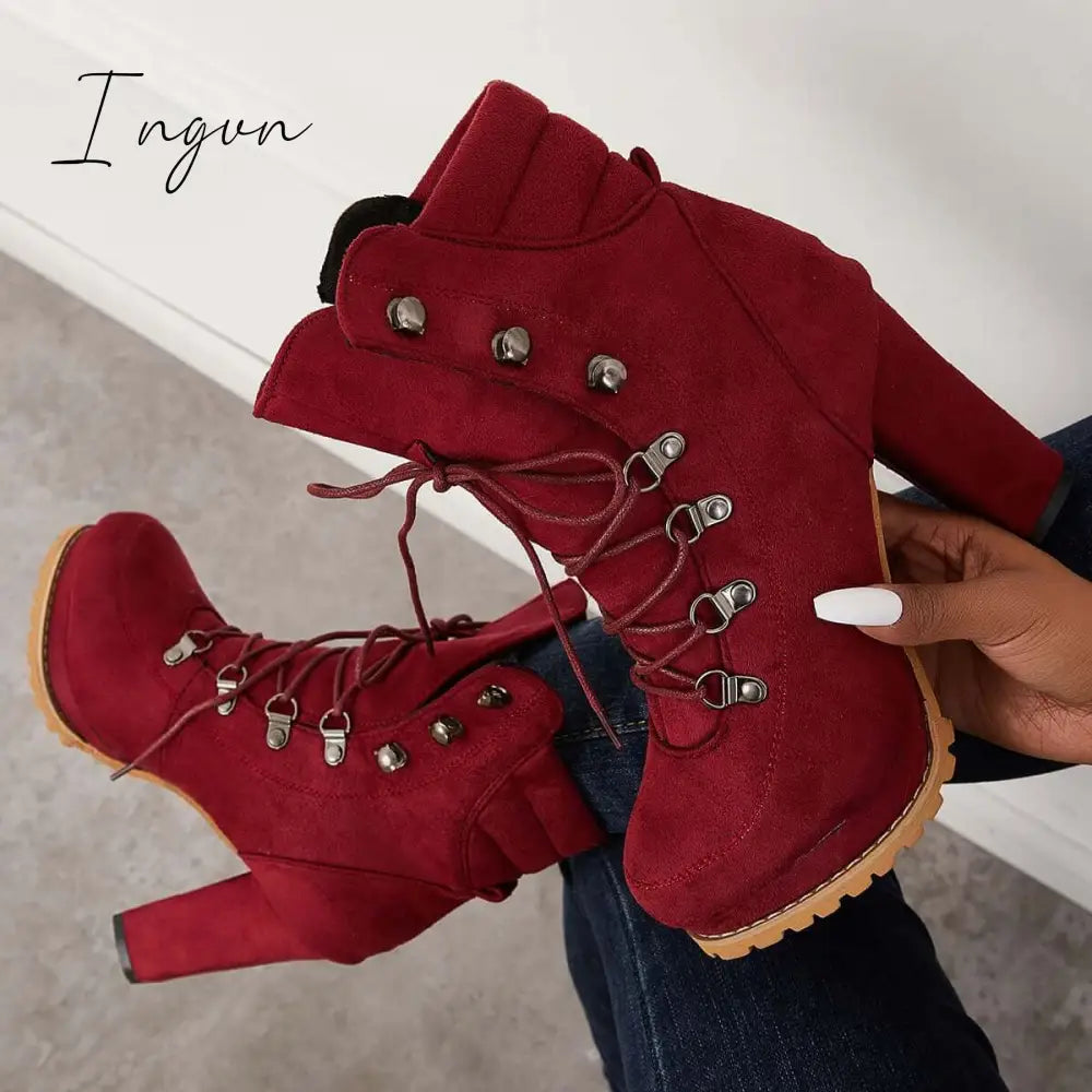 Ingvn - Non Slip Chunky Platform High Heel Boots