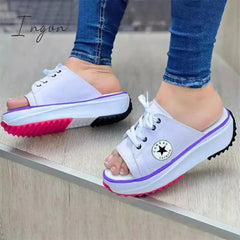 Ingvn - Casual Daily Peep Toe Canvas Lace-Up Sandals