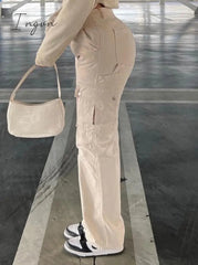Ingvn - Khaki Cargo Pants Jeans Women High Waist Slim Fashion Streetwear ArmyGreen Big Pockets Y2k Vintage Baggy Denim Trousers Overalls