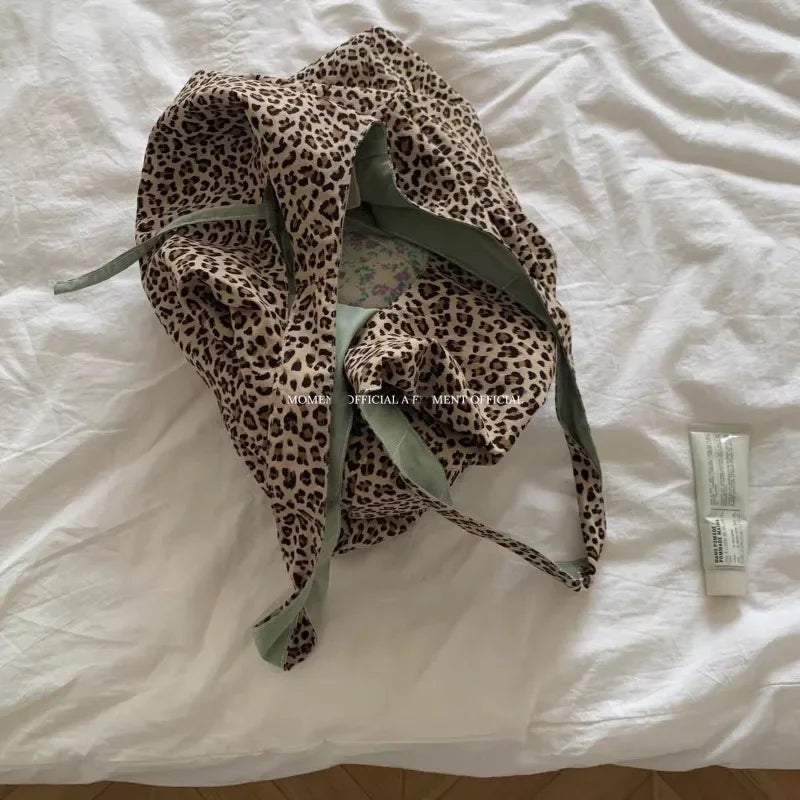 Ingvn  New Spring Summer Korean Leopard Pattern Tote Bag Women's Fashion Single Shoulder Bags Double-sided Canvas Bag