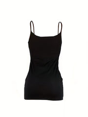 Solid Scoop Neck Dress, Sexy Spaghetti Strap Sleeveless Bag Hip Mini Dress, Women's Clothing For Party Dressing