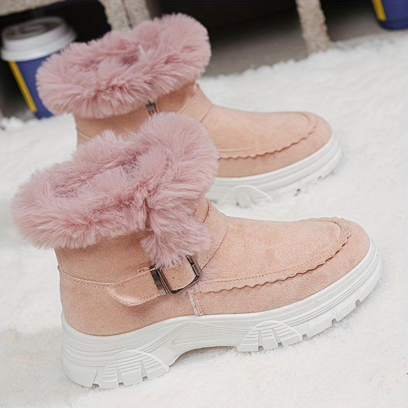 Cozy Winter Women's Snow Boots - Thick, Warm Plush Lining with Anti-Slip Sole, Round Toe Zipper Design, Fashionable Flat Heel