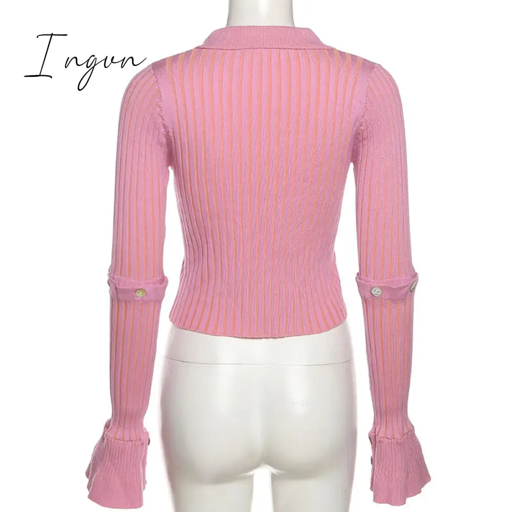 Ingvn - Fashion Trends Single Breasted Knitted Sweater Women Sexy Long Sleeve Asymmetrical Cardigans Solid Turn Down Collar Autumn Fashion Tops