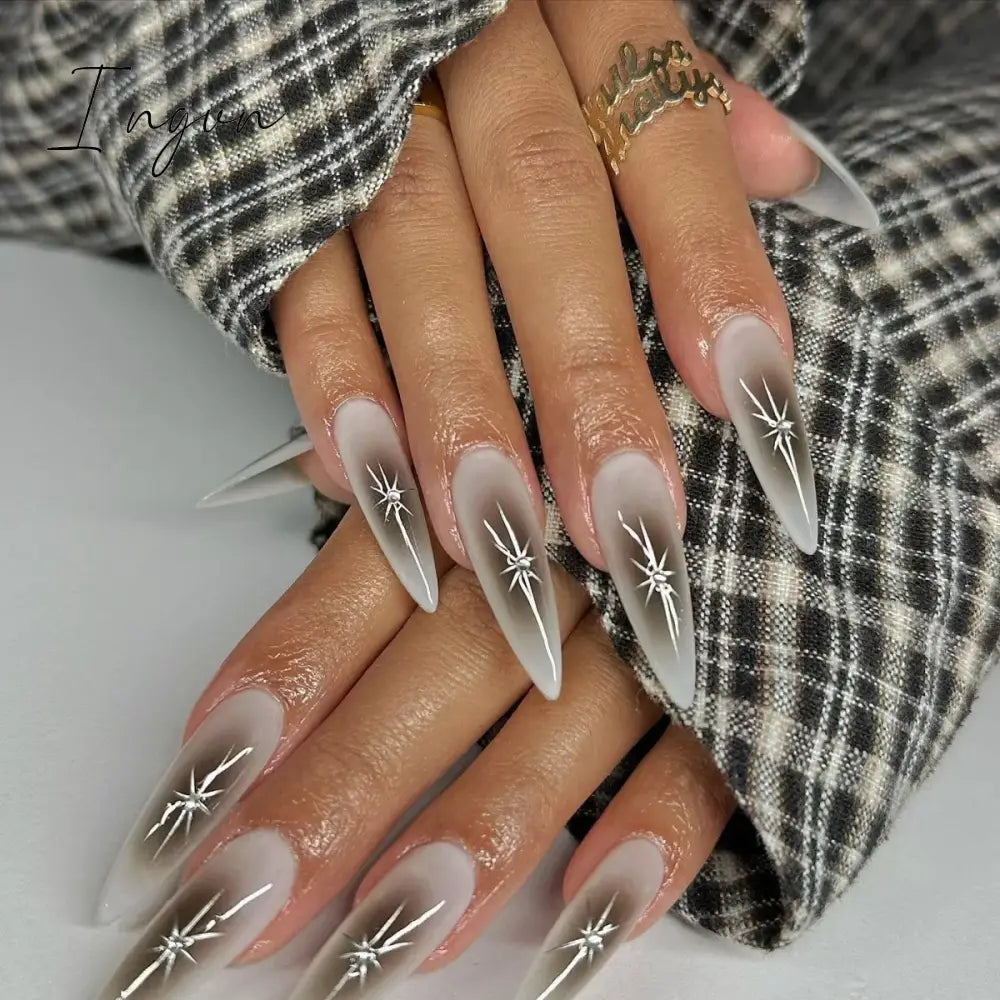 24Pcs 3D Long Almond False Nails Red Nude Ballet Stiletto Wearable Fake Nails MilkTea Color Jelly Full Cover Press On Nail Tips