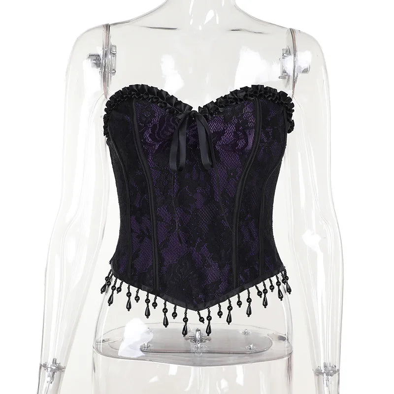 Gothic Crop Tops Black Spaghetti Strap Corset Tops New Goth Punk Grunge Fairy Core Sexy Y2K Halloween Clothing