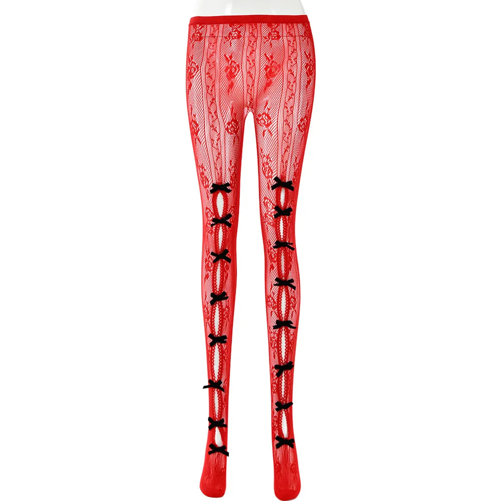 Ingvn  Sexy Leggings  Woman Clothes High Waist Hollow Out Bowknot Slim Pants Streetwear Night Club Outfit Female Skinny Tights