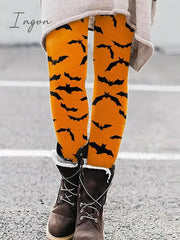 Ingvn - Women's Tights Leggings Full Length Print Micro-elastic Mid Waist Fashion Halloween Weekend Black White S M Summer Spring &  Fall