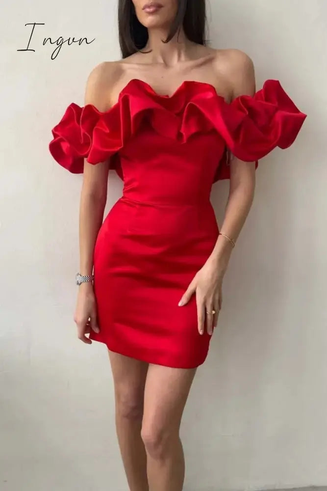 Ingvn - Sexy Solid Patchwork Backless Off the Shoulder Strapless Dress Dresses