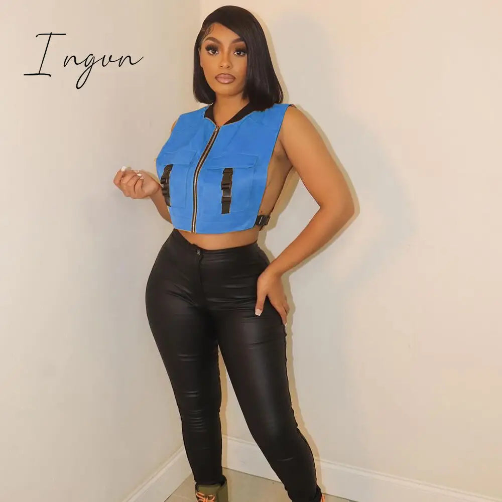 Ingvn - Fashion vest Jacket for Women 2023 Spring New Solid Color Sleeveless Slim Crop Tops Women Vest
