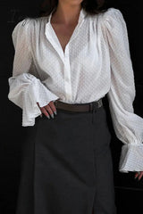 Ingvn - Sweet Elegant Solid Flounce Mandarin Collar Blouses(3 Colors)