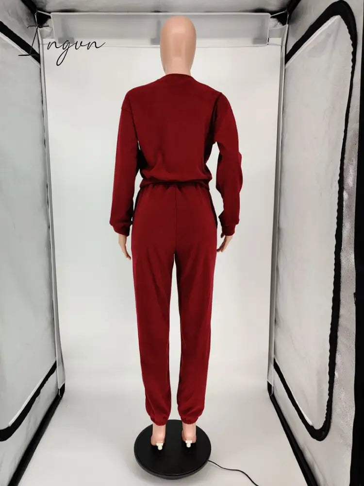 Ingvn - Women Tracksuit Set Jogger Matching Sets Lounge Wear Autumn Winter Sweatsuits for Women Sport Suit Set Two Piece Outfits Casual