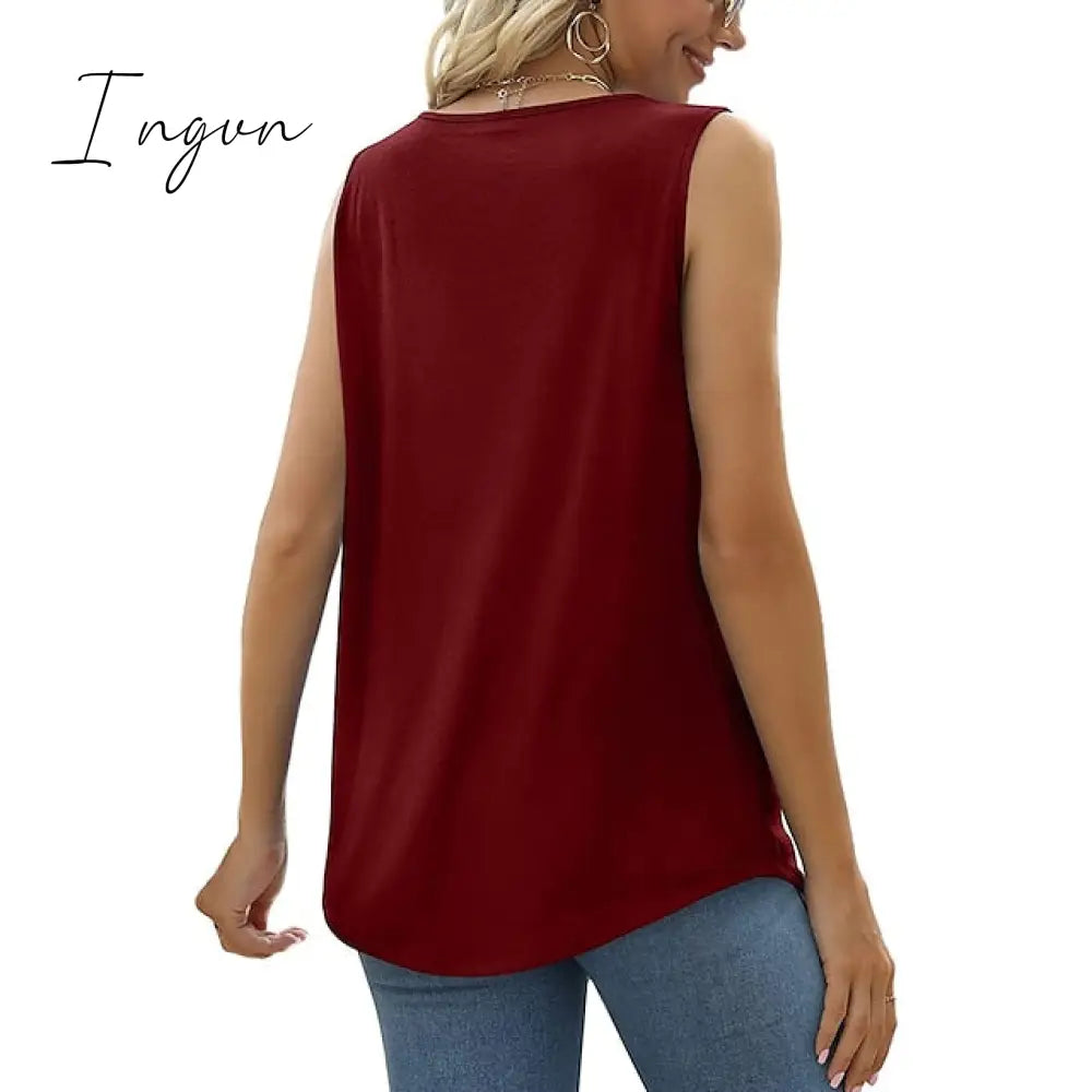 Ingvn - Women's Tank Pleated Solid / Plain Color Basic Square Neck Sleeveless Summer Wine Red Black White Light Green Pink