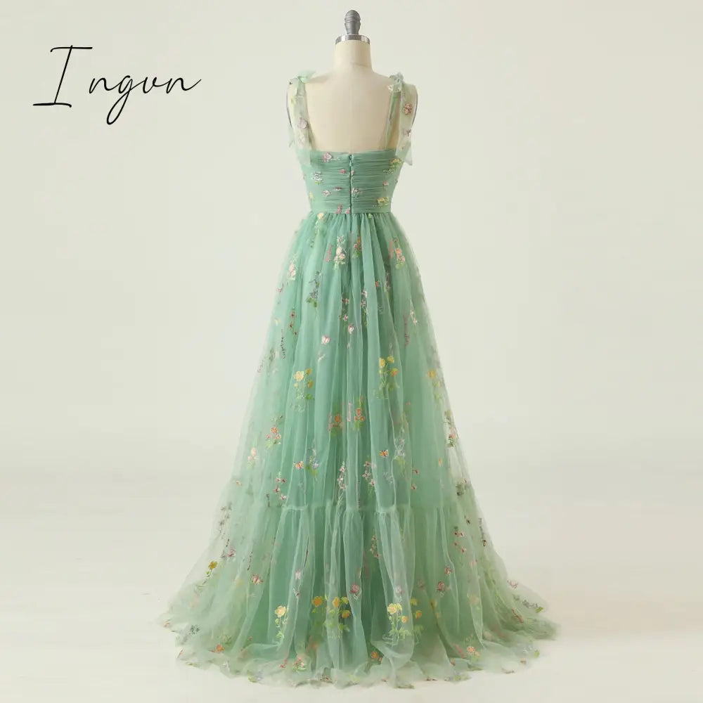 Ingvn - 2023 Elegant Party Dress Prom Dresses Mint Green Adjustable Straps Shiny Love Tulle Tea Length Wedding Party Graduation Dress