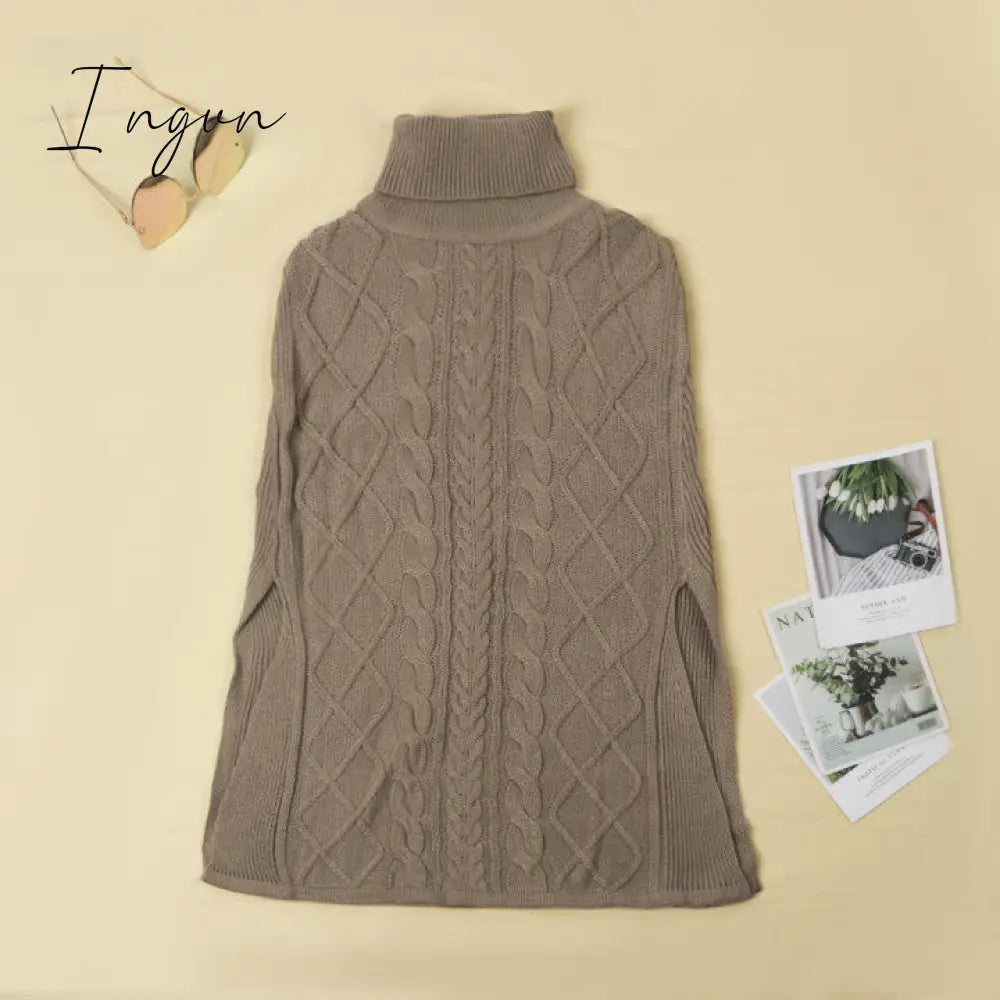 Ingvn -  High Neck Loose Cable Knit Pattern Stitching Sweater(7 Colors)