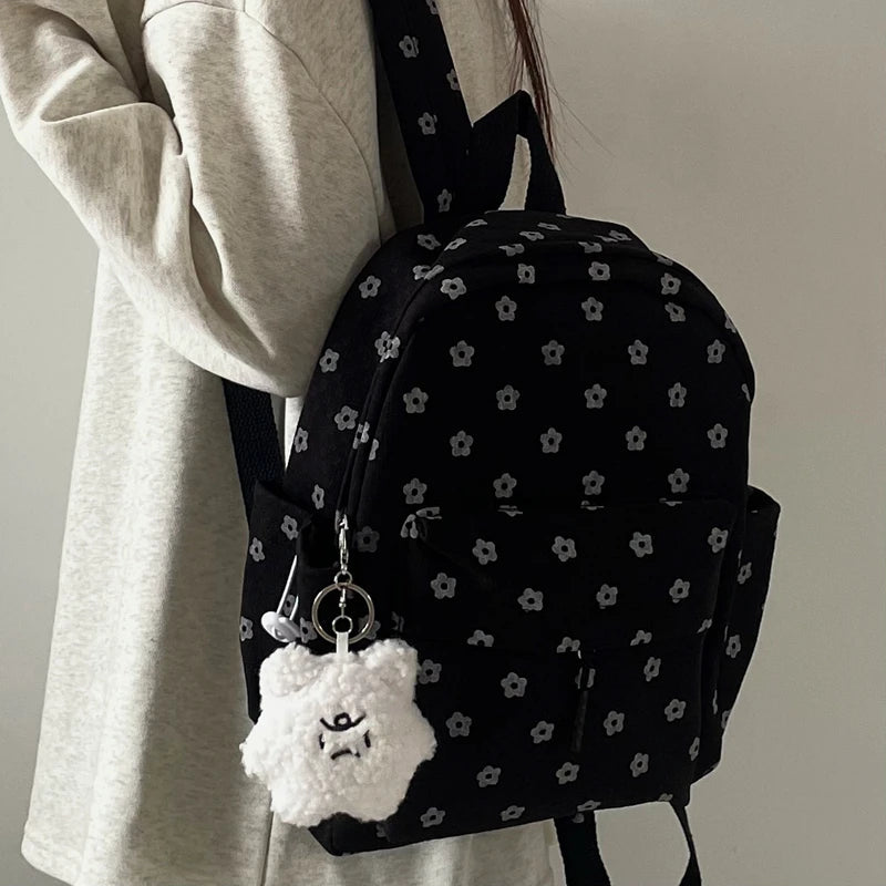 INGVN  Mini Japanese Sweet Floral Print Backpack Casual Y2k Aesthetic Preppy Schoolbags Women Kawaii All Match Backpacks for Students