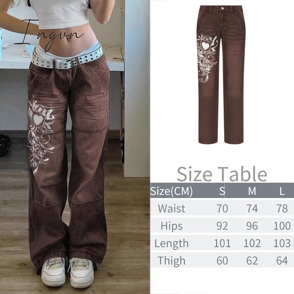 Ingvn - New Printed Baggy Y2K Jeans Women's Low Waist jeans Autumn Winter Oversize Wide Leg Baggy Pants Casual Cargo Trousers