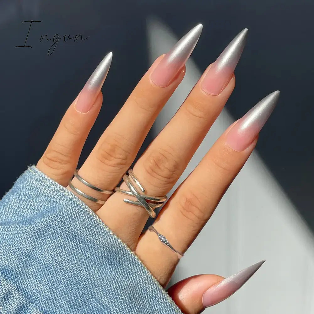 24Pcs 3D Long Almond False Nails Red Nude Ballet Stiletto Wearable Fake Nails MilkTea Color Jelly Full Cover Press On Nail Tips