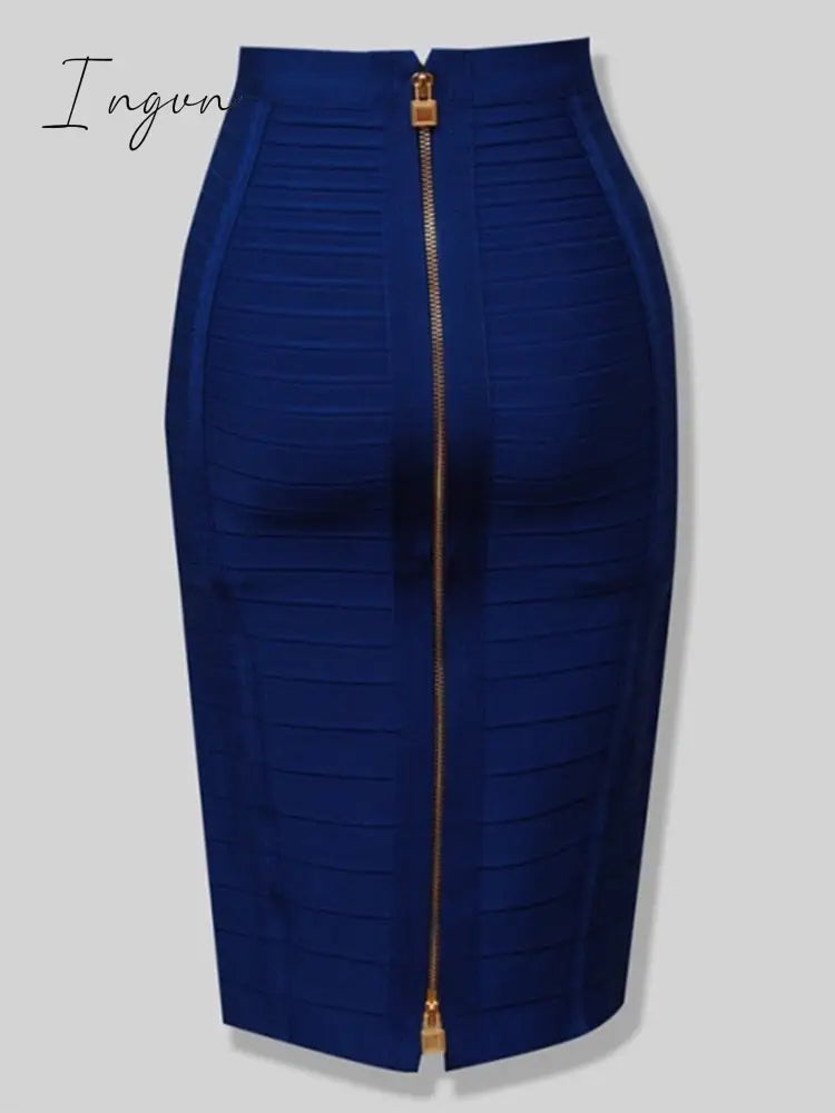 Ingvn - 16 Colors XL XXL Sexy Solid Zipper Orange Blue Black Red White Pink Bandage Skirt Women Elastic Bodycon Summer Pencil Skirt 58cm