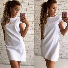 Ingvn - Women Female Short Sleeve Loose Mini Short A-line Dresses Summer Beach Casual Dress Candy Color S-XXL