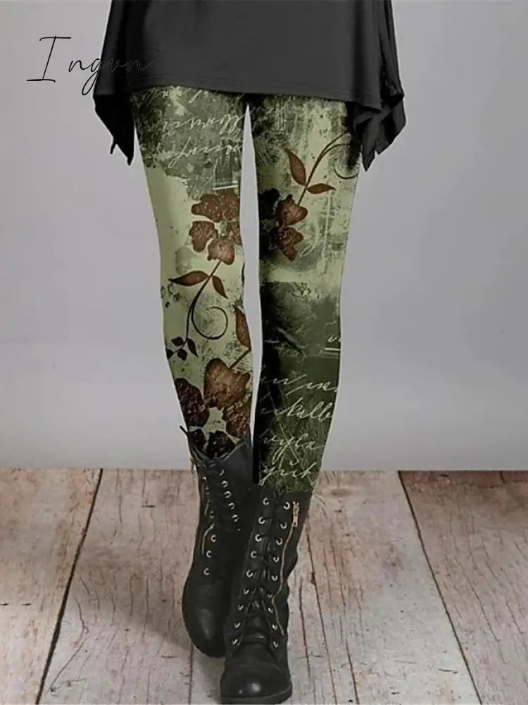 Ingvn - Women's Chinos Tights Pants Trousers Leggings Cotton Blend Suit 3 Suit 5 suit 1 High Waist Ethnic Style Vintage Halloween Daily Wear Going out Print Micro-elastic Full Length Breathability Paisley S
