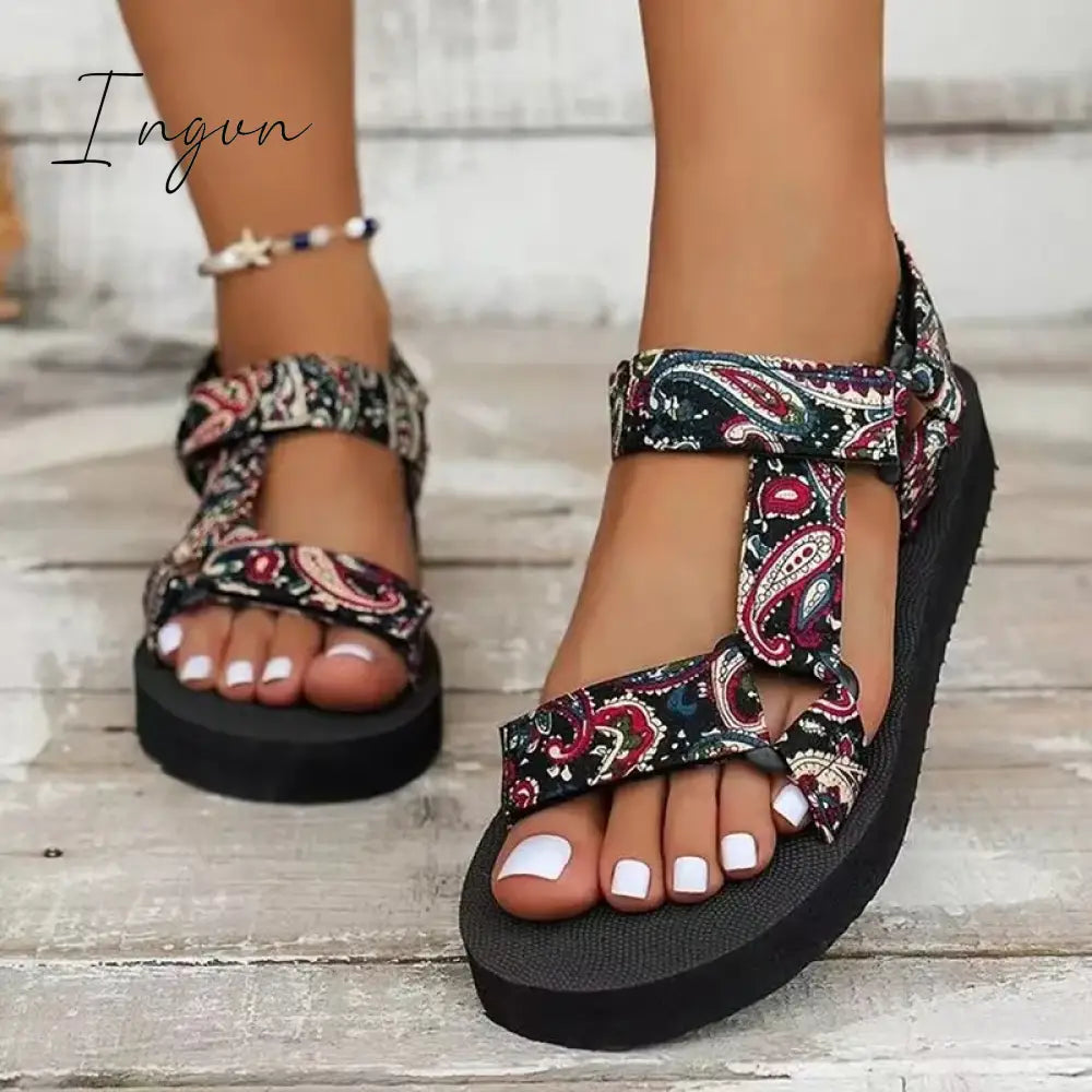 Ingvn - Summer Platform Flat Sandals Women  Light Non-slip Beach Shoes Cute Rope Sandals for Women Comfort Gladiator Sandalias Mujer