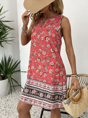 Stunning Geometric Floral Print Tunic Dress - Elegant Crew Neck, Sleeveless, Polyester, Machine Washable, Perfect for Summer Vacation or Casual Outings - Customized Womens Clothing for Adults
