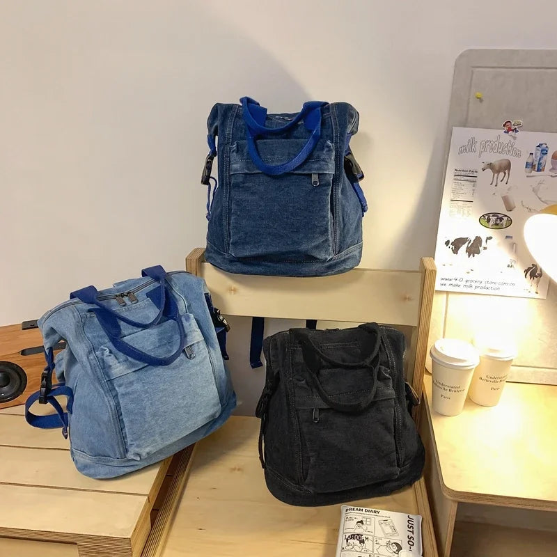 Ingvn  Denim Zipper Ladies Backpacks Large Capacity Bags for Women Casual Versatile Free Shipping Mochilas Para Mujer