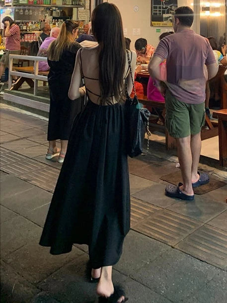 Dresses Women Sexy Backless Charming Creativity Streetwear Holiday A-line Ulzzang Simple Elegant Solid Trendy Spaghetti Strap