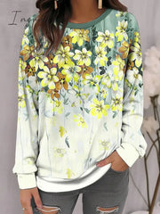 Ingvn - Women's Sweatshirt Pullover Basic Yellow Red Blue Floral Casual Round Neck Long Sleeve Top Micro-elastic Fall & Winter