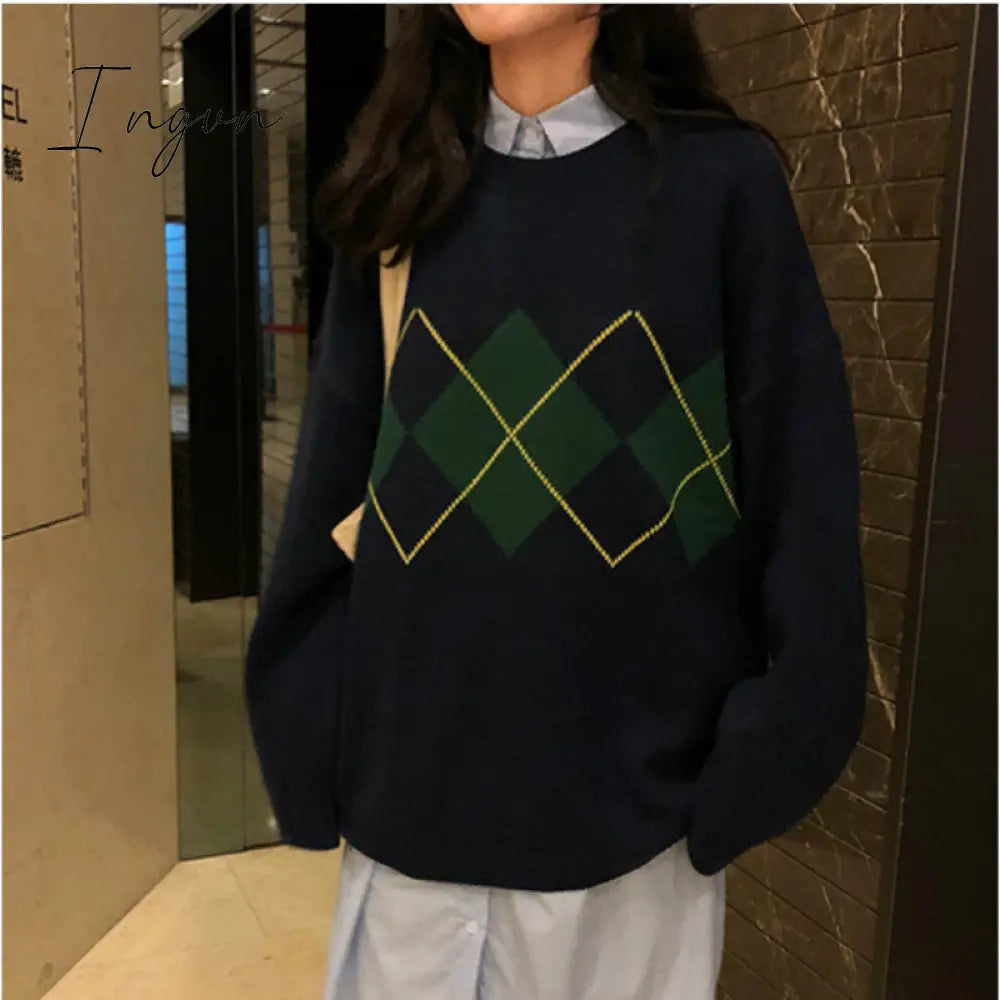 Ingvn - Women Knitted Sweater Fashion Oversized Pullovers Ladies Winter Loose Sweater Korean College Style Women Jumper Sueter Mujer