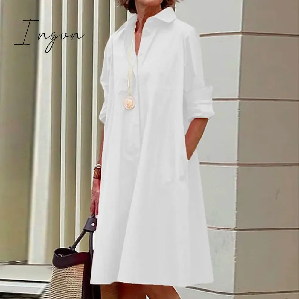 Ingvn - Women's Shirt Dress Casual Dress Shift Dress Midi Dress Outdoor Winter Dress Daily Polyester Elegant Casual Shirt Collar Pocket Rolled Cuff Long Sleeve Summer Winter Fall Spring 2023 Loose Fit Red