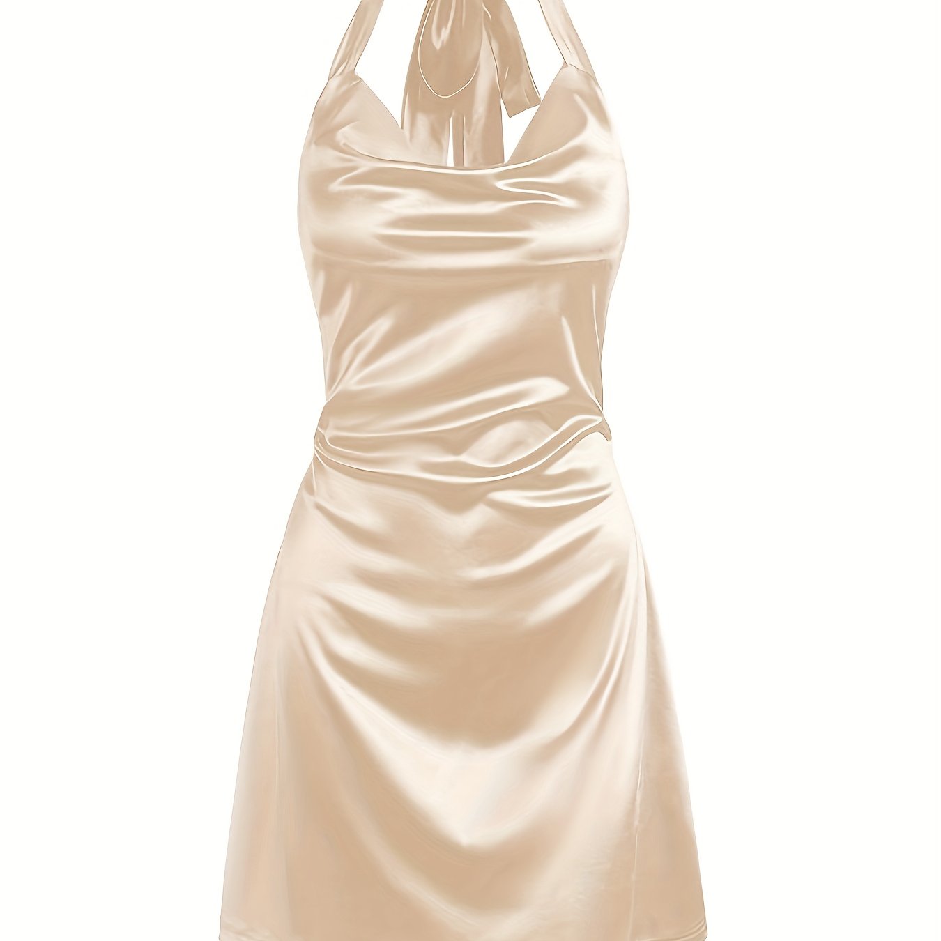 Sexy Satin Cowl Neck Halter Dress - Backless Mini Dress for Evening Party - Women's Clothing