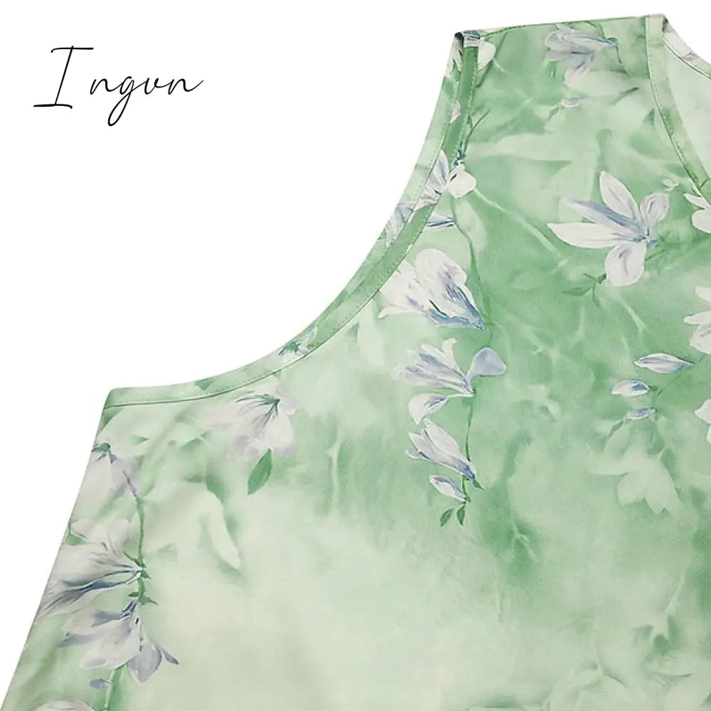 Ingvn - Women's Plus Size Curve Two Piece Dress Floral Round Neck Print 3 4 Length Sleeve Spring Summer Casual Knee Length Dress Casual Daily Dress