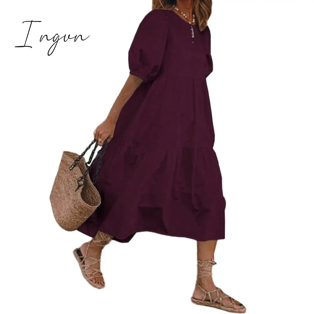 Ingvn - Summer Dress Elegant Party Mid-Calf Dress Women'Summer Sundress Bohemian Beach Sundress Casual Vestido Plus Size