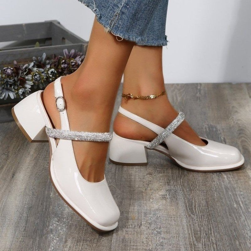 Women's Sandals Thick Heel Square Toe Classic Female Mary Jane Shoes  Design Elegant Shallow Single Shoes Patent Leather