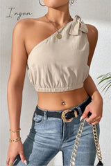 Ingvn - Cropped One-Shoulder Striped Tie Shoulder Tank