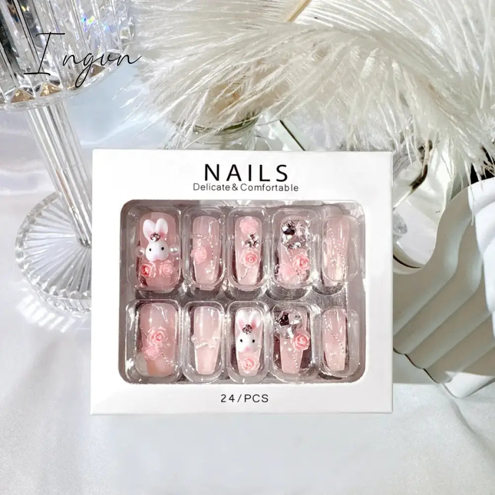 Handmade Press on Nails Long Ballet Blue Fake Nails with 3D Snowflake Moon Rhinestone Design False Nails Full Cover Nail Tips
