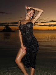 Ingvn  Women's Sexy Backless Summer Beach Dresses  Female Sleeveless See-through Bodycon Long Evening Party Slip Dress White Black