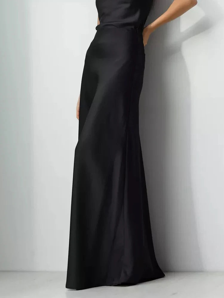 Summer Satin High Waist Long Skirt Female Slim Patchwork Fashion Elegant Streetwear Casual Solid Maxi Skirt Clothes