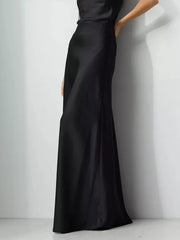 Summer Satin High Waist Long Skirt Female Slim Patchwork Fashion Elegant Streetwear Casual Solid Maxi Skirt Clothes