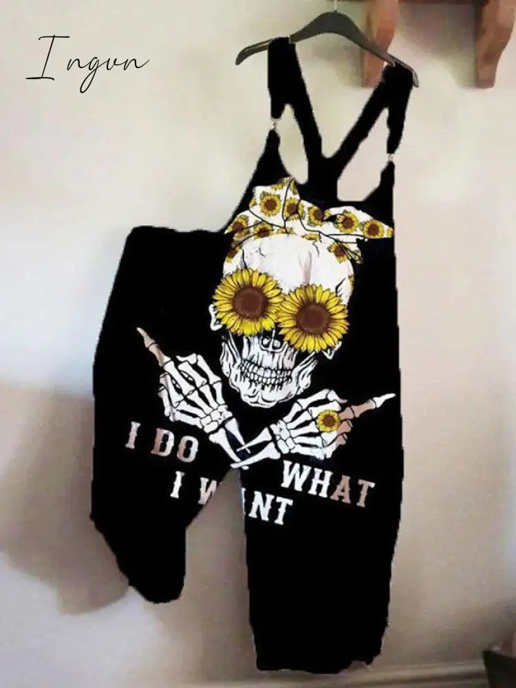 Ingvn - Women's Jumpsuits Bib Halloween Skeleton Casual Summer Print Halter Holiday Daily Vacation Loose Fit Sleeveless